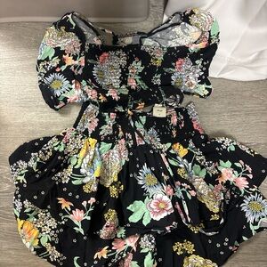 Floral two piece set in Black with Multicolor Accents